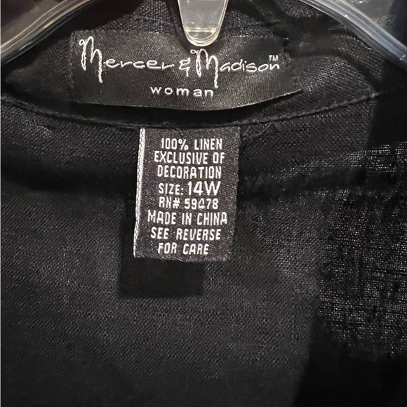 Mercer & Madison Black with White Embroidered Women's Top 100% Linen Size 14W - Picture 5 of 10